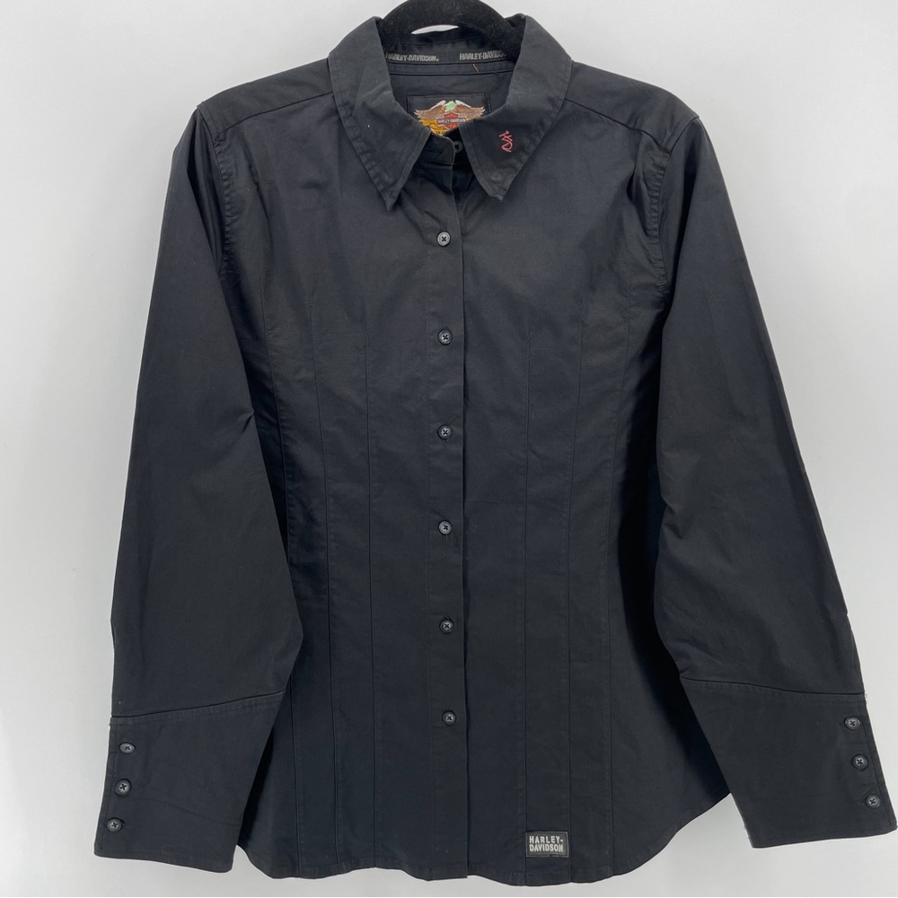 Harley Davidson Womens Button Up Shirt Black Long Sleeves 1W